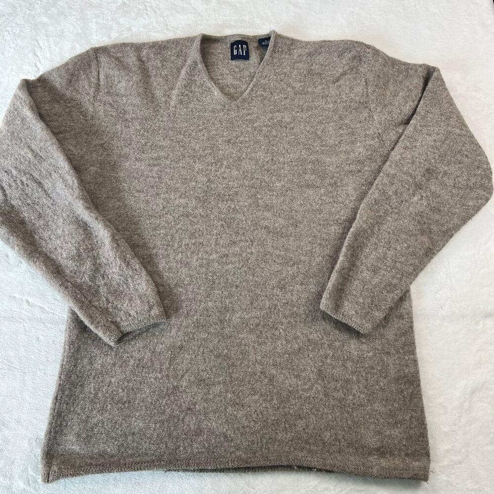 Gap Vintage Wool Sweater Women's size Medium V-Neck Beige  Y2K